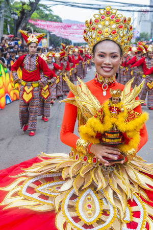 CEBU CITY , PHILIPPINES - JAN 21 : Participants in the Sinulog festival in Cebu city Philippines on January 21 2018. The Sinulog is the centre of the Santo NiÃ±o Catholic celebrations in the Philippines.のeditorial素材