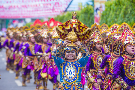 CEBU CITY , PHILIPPINES - JAN 21 : Participants in the Sinulog festival in Cebu city Philippines on January 21 2018. The Sinulog is the centre of the Santo NiÃ±o Catholic celebrations in the Philippines.のeditorial素材
