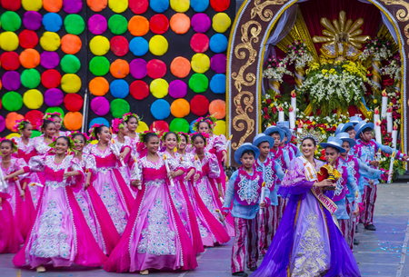 CEBU CITY , PHILIPPINES - JAN 21 : Participants in the Sinulog festival in Cebu city Philippines on January 21 2018. The Sinulog is the centre of the Santo NiÃ±o Catholic celebrations in the Philippines.のeditorial素材