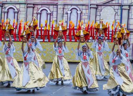 CEBU CITY , PHILIPPINES - JAN 21 : Participants in the Sinulog festival in Cebu city Philippines on January 21 2018. The Sinulog is the centre of the Santo NiÃ±o Catholic celebrations in the Philippines.のeditorial素材