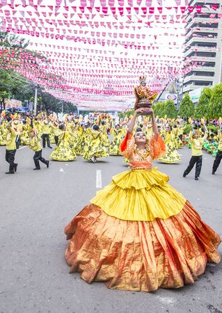 CEBU CITY , PHILIPPINES - JAN 21 : Participants in the Sinulog festival in Cebu city Philippines on January 21 2018. The Sinulog is the centre of the Santo NiÃ±o Catholic celebrations in the Philippines.のeditorial素材