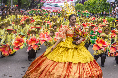 CEBU CITY , PHILIPPINES - JAN 21 : Participants in the Sinulog festival in Cebu city Philippines on January 21 2018. The Sinulog is the centre of the Santo NiÃ±o Catholic celebrations in the Philippines.のeditorial素材