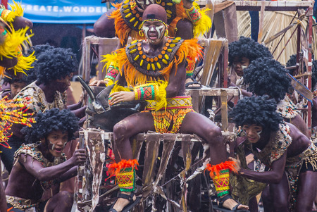 ILOILO , PHILIPPINES - JAN 28 : Participants in the Dinagyang Festival in Iloilo Philippines on January 28 2018. The Dinagyang is religious and cultural festival that honor the Santo NiÃ±oのeditorial素材