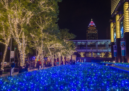 TAIPEI , TAIWAN - DEC 10 : Christmas lights and decorations in downtown Taipei Taiwan on December 10 2017.のeditorial素材