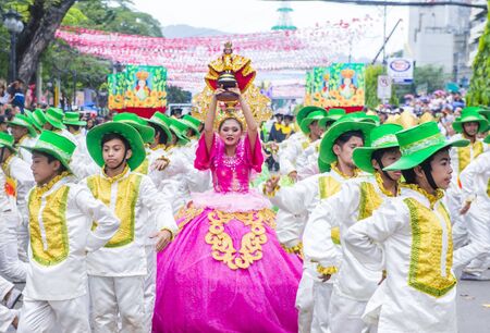 CEBU CITY , PHILIPPINES - JAN 21 : Participants in the Sinulog festival in Cebu city Philippines on January 21 2018. The Sinulog is the centre of the Santo NiÃ±o Catholic celebrations in the Philippines.のeditorial素材