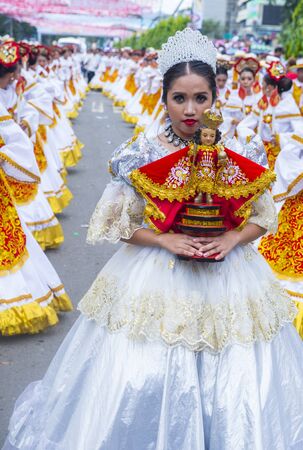 CEBU CITY , PHILIPPINES - JAN 21 : Participants in the Sinulog festival in Cebu city Philippines on January 21 2018. The Sinulog is the centre of the Santo NiÃ±o Catholic celebrations in the Philippines.のeditorial素材
