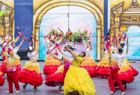 CEBU CITY , PHILIPPINES - JAN 21 : Participants in the Sinulog festival in Cebu city Philippines on January 21 2018. The Sinulog is the centre of the Santo NiÃ±o Catholic celebrations in the Philippines.のeditorial素材