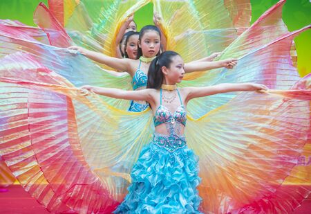 HONG KONG - MARCH 04 : Participants in the 14th Tai Kok Tsui temple fair in Hong Kong on March 04 2018. The temple fair is a Chinese cultural event held annuallyのeditorial素材