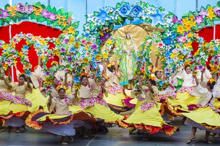 CEBU CITY , PHILIPPINES - JAN 21 : Participants in the Sinulog festival in Cebu city Philippines on January 21 2018. The Sinulog is the centre of the Santo NiÃ±o Catholic celebrations in the Philippines.のeditorial素材