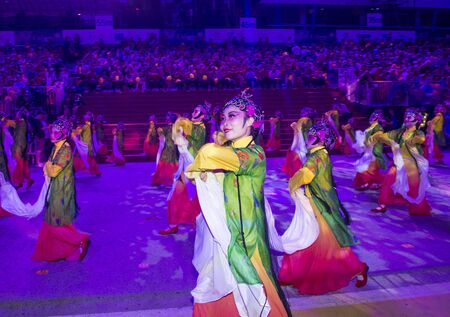 SINGAPORE - FEB 24 : Participants in the Chingay parade in Singapore on February 24 2018. The Chingay is an annual street parade and it is part of the Chinese New Year festivitiesのeditorial素材