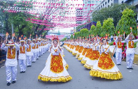 CEBU CITY , PHILIPPINES - JAN 21 : Participants in the Sinulog festival in Cebu city Philippines on January 21 2018. The Sinulog is the centre of the Santo NiÃ±o Catholic celebrations in the Philippines.のeditorial素材