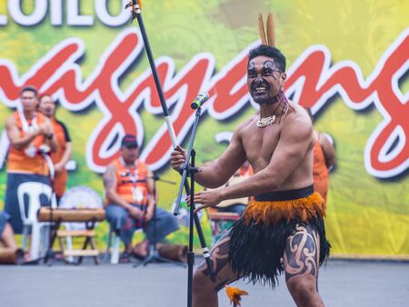 ILOILO , PHILIPPINES - JAN 28 : Maori dancers in the Dinagyang Festival in Iloilo Philippines on January 28 2018. The Dinagyang is religious and cultural festival that honor the Santo NiÃ±oのeditorial素材