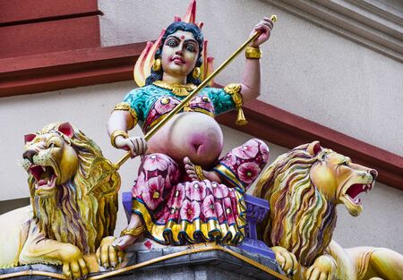 SINGAPORE - FEB 24 : Statue in Sri Veeramakaliamman temple in Little India, Singapore on February 24 2018 It is one of the oldest temples in Singapore.のeditorial素材