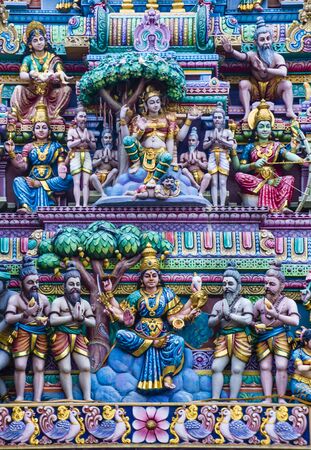 SINGAPORE - FEB 24 : Statues in Sri Veeramakaliamman temple in Little India, Singapore on February 24 2018 It is one of the oldest temples in Singapore.のeditorial素材