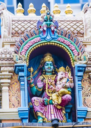 SINGAPORE - FEB 24 : Statue in Sri Veeramakaliamman temple in Little India, Singapore on February 24 2018 It is one of the oldest temples in Singapore.のeditorial素材