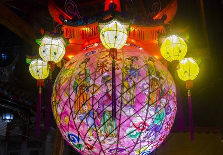 TAIPEI - FEB 18 : Chinese new year decorations in Longshan temple in Taipei Taiwan on February 18 2018. The temple was built in 1738のeditorial素材
