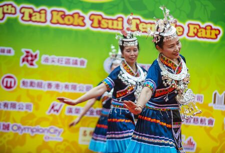 HONG KONG - MARCH 04 : Participants in the 14th Tai Kok Tsui temple fair in Hong Kong on March 04 2018. The temple fair is a Chinese cultural event held annuallyのeditorial素材