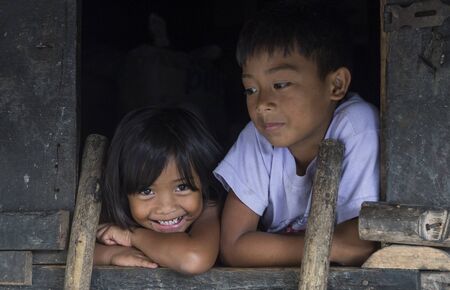 BANAUE, PHILIPPINES - MAY 02 : Children from Ifugao Minority in Banaue the Philippines on May 02 2018. The Ifugao minority mostly live in the mountains of north Philippinesのeditorial素材