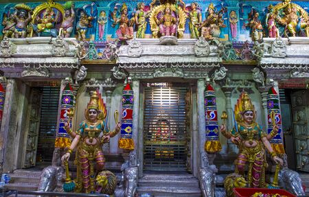 SINGAPORE - FEB 24 : Statues in Sri Veeramakaliamman temple in Little India, Singapore on February 24 2018 It is one of the oldest temples in Singapore.のeditorial素材
