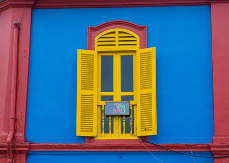 SINGAPORE - FEB 24 : Colorful details of a building in Little India, Singapore on February 24 2018 Little India is an ethnic district in Singapore. It is located east of the Singapore Riverのeditorial素材