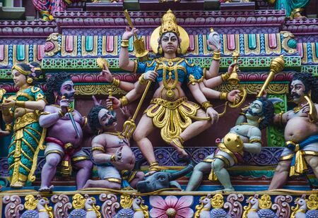 SINGAPORE - FEB 24 : Statues in Sri Veeramakaliamman temple in Little India, Singapore on February 24 2018 It is one of the oldest temples in Singapore.のeditorial素材