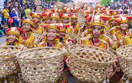 CEBU CITY , PHILIPPINES - JAN 21 : Participants in the Sinulog festival in Cebu city Philippines on January 21 2018. The Sinulog is the centre of the Santo NiÃ±o Catholic celebrations in the Philippines.のeditorial素材