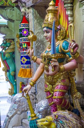SINGAPORE - FEB 24 : Statue in Sri Veeramakaliamman temple in Little India, Singapore on February 24 2018 It is one of the oldest temples in Singapore.のeditorial素材