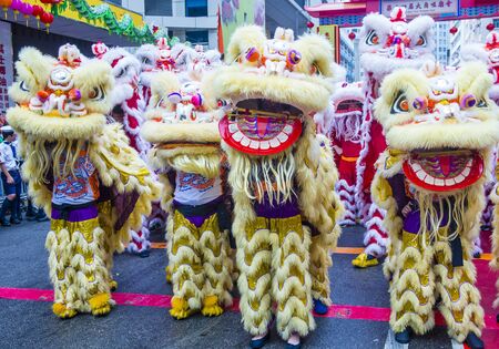 HONG KONG - MARCH 04 : Participants in the 14th Tai Kok Tsui temple fair in Hong Kong on March 04 2018. The temple fair is a Chinese cultural event held annuallyのeditorial素材