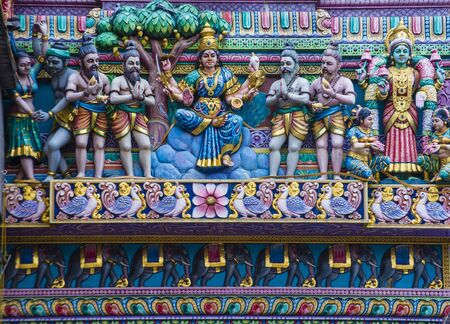 SINGAPORE - FEB 24 : Statues in Sri Veeramakaliamman temple in Little India, Singapore on February 24 2018 It is one of the oldest temples in Singapore.のeditorial素材
