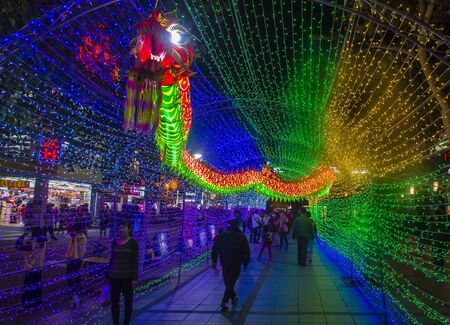 TAIPEI - FEB 18 : Chinese new year decorations in Longshan temple in Taipei Taiwan on February 18 2018. The temple was built in 1738のeditorial素材