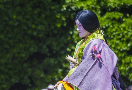 KYOTO - MAY 15 : Participant in Aoi Matsuri in Kyoto, Japan on May 15 2018. Aoi Mastsuri is one of the three main annual festivals held in Kyoto, Japanのeditorial素材