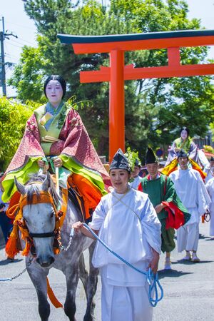 KYOTO - MAY 15 : Participants in Aoi Matsuri in Kyoto, Japan on May 15 2018. Aoi Mastsuri is one of the three main annual festivals held in Kyoto, Japanのeditorial素材