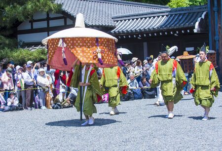 KYOTO - MAY 15 : Participants in Aoi Matsuri in Kyoto, Japan on May 15 2018. Aoi Mastsuri is one of the three main annual festivals held in Kyoto, Japanのeditorial素材