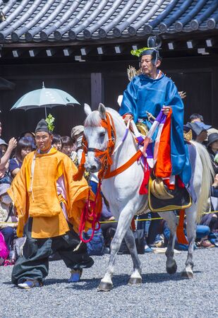 KYOTO - MAY 15 : Participants in Aoi Matsuri in Kyoto, Japan on May 15 2018. Aoi Mastsuri is one of the three main annual festivals held in Kyoto, Japanのeditorial素材