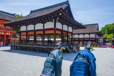 KYOTO - MAY 15 : Participants in Aoi Matsuri in Kyoto, Japan on May 15 2018. Aoi Mastsuri is one of the three main annual festivals held in Kyoto, Japanのeditorial素材