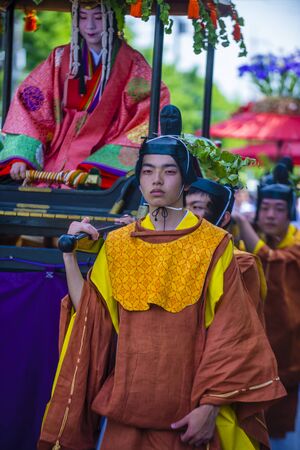 KYOTO - MAY 15 : Participants in Aoi Matsuri in Kyoto, Japan on May 15 2018. Aoi Mastsuri is one of...