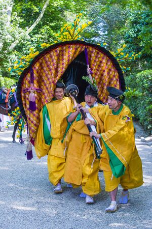 KYOTO - MAY 15 : Participants in Aoi Matsuri in Kyoto, Japan on May 15 2018. Aoi Mastsuri is one of the three main annual festivals held in Kyoto, Japanのeditorial素材