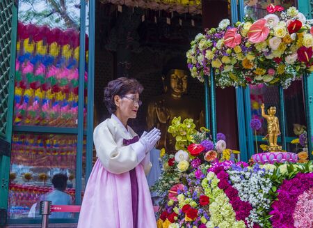 SEOUL - MAY 11 : Bathing of Buddha ceremony during Lotus Lantern Festival in Seoul , Korea on May 11 2018  The festival is a celebration of the birth of Buddhaのeditorial素材