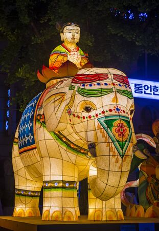SEOUL - MAY 11 : Colorful lantern decoration at cheonggyecheon stream during the Lotus Lantern Festival in Seoul Korea on May 11 2018. The festival is a celebration of the birth of Buddhaのeditorial素材