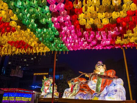 SEOUL - MAY 11 : Colorful lantern decoration at Jogyesa Temple during the Lotus Lantern Festival in Seoul Korea on May 11 2018. The festival is a celebration of the birth of Buddhaのeditorial素材