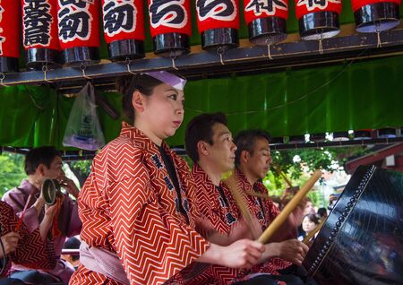 TOKYO - MAY 19 : Participants in the Kanda Matsuri in Tokyo, Japan on May 19 2018. Kanda Matsuri is one of three main festivals of Tokyo, Japanのeditorial素材