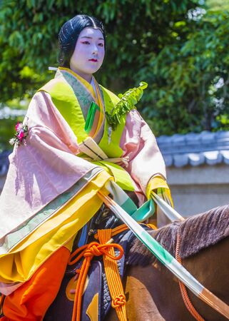 KYOTO - MAY 15 : Participant in Aoi Matsuri in Kyoto, Japan on May 15 2018. Aoi Mastsuri is one of the three main annual festivals held in Kyoto, Japanのeditorial素材