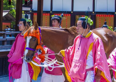 KYOTO - MAY 15 : Participants in Aoi Matsuri in Kyoto, Japan on May 15 2018. Aoi Mastsuri is one of the three main annual festivals held in Kyoto, Japanのeditorial素材