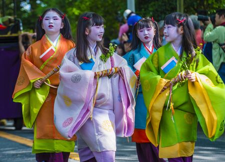 KYOTO - MAY 15 : Participants in Aoi Matsuri in Kyoto, Japan on May 15 2018. Aoi Mastsuri is one of...