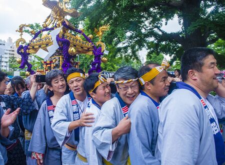 TOKYO - MAY 19 : Participants in the Kanda Matsuri in Tokyo, Japan on May 19 2018. Kanda Matsuri is one of three main festivals of Tokyo, Japanのeditorial素材