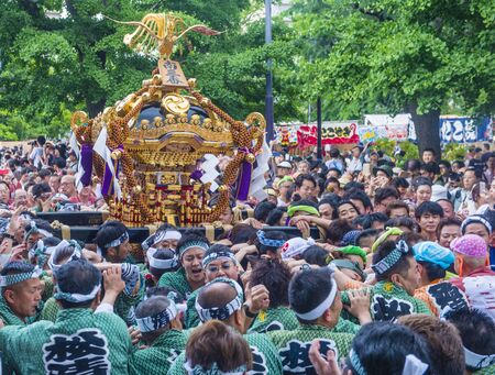 TOKYO - MAY 19 : Participants in the Kanda Matsuri in Tokyo, Japan on May 19 2018. Kanda Matsuri is one of three main festivals of Tokyo, Japanのeditorial素材