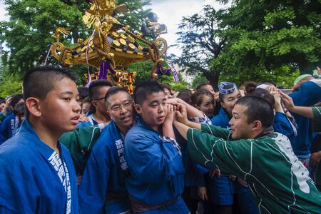 TOKYO - MAY 19 : Participants in the Kanda Matsuri in Tokyo, Japan on May 19 2018. Kanda Matsuri is one of three main festivals of Tokyo, Japanのeditorial素材