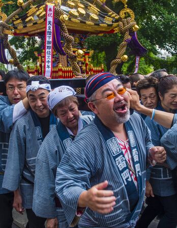 TOKYO - MAY 19 : Participants in the Kanda Matsuri in Tokyo, Japan on May 19 2018. Kanda Matsuri is one of three main festivals of Tokyo, Japanのeditorial素材