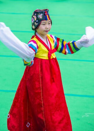 SEOUL - MAY 10 : Participant in a Culture Performance during Lotus Lantern Festival in Seoul , Korea on May 10 2018  The festival is a celebration of the birth of Buddhaのeditorial素材
