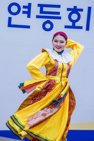 SEOUL - MAY 10 : Participant in a Culture Performance during Lotus Lantern Festival in Seoul , Korea on May 10 2018  The festival is a celebration of the birth of Buddhaのeditorial素材